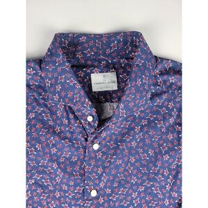 Emanuel Berg Men's Modern Fit Blue Red Star Print Long Sleeve Button Up Shirt L